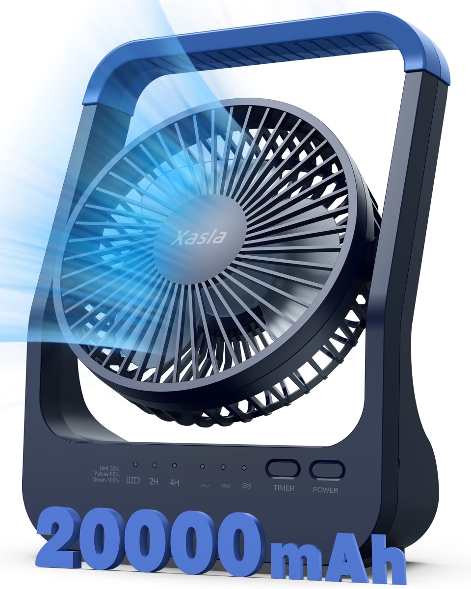 tek NT75101 20000mAh Rechargeable Battery Operated Portable Long Last USB Camping Fan with 3 Speed, 360 deg Rotation, 2-4 Hours Timer