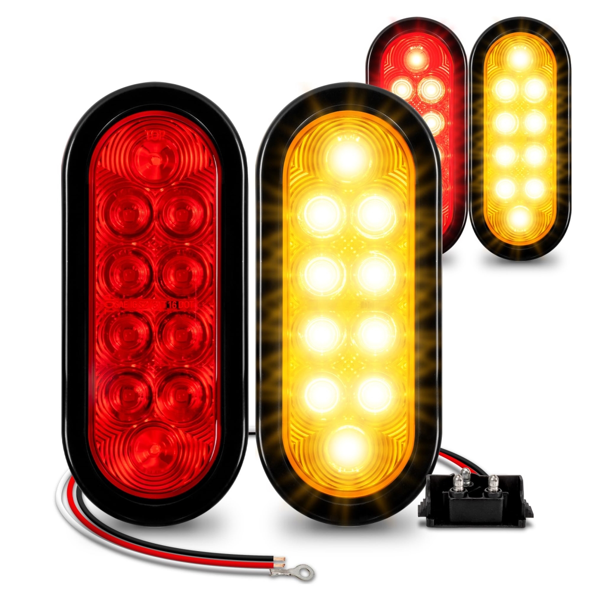 tek  6 in. True Mods IP67 Waterproof Oval LED Marine Trailer Brake Tail Light Kit with Grommets & Plugs for Boat, Trailer, RV - Red & Amber