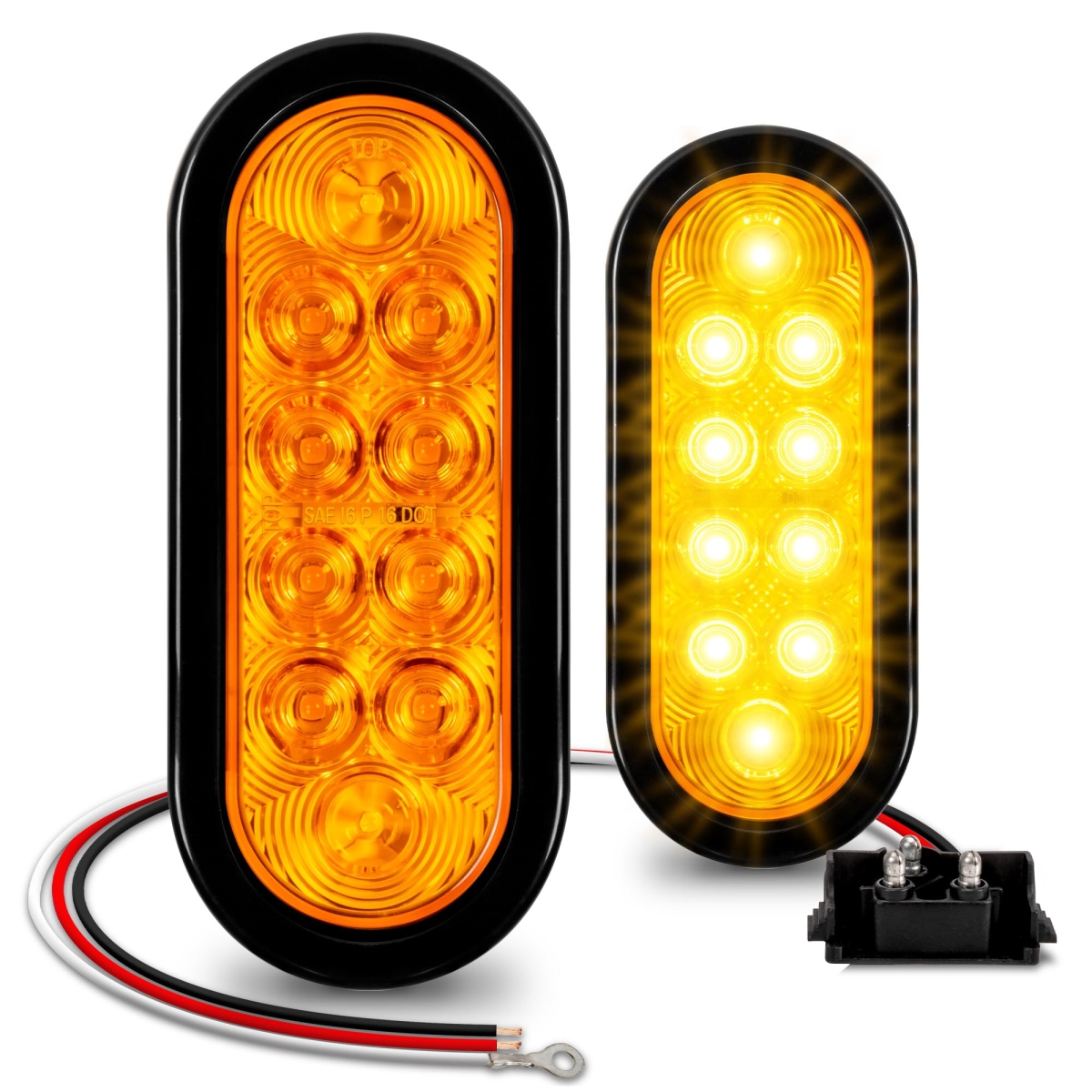 tek NT75149 6 in. True Mods Oval IP67 Waterproof LED Trailer Tail Light Kit with Grommet & Plug for Boat, Trailer & RV Trucks, Amber - 2 Piece