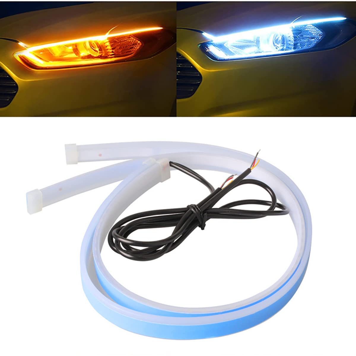 tek NT75171 24 in. Flexible Waterproof Car LED Headlight Strips Lights - Dual Color White Turn Signal Yellow Lights for Truck & SUV - 2 Piece