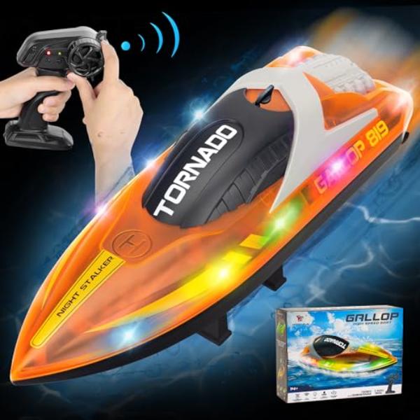 tek  UNO1RC Remote Control Boats for 8-12, 15 Plus MPH Fast RC Boat with LED Lights, 2.4G RC Electric Speed Boats Pool & Lakes Toys for Kids
