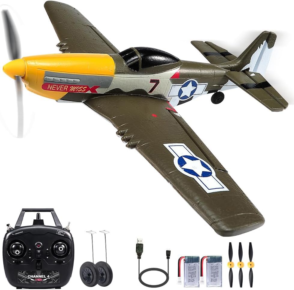 tek NT76182 UNO1RC RC Plane 4 Channel Remote Control Airplane Ready to Fly P51D Mustang RC Airplane Easy Control for Beginners Adults