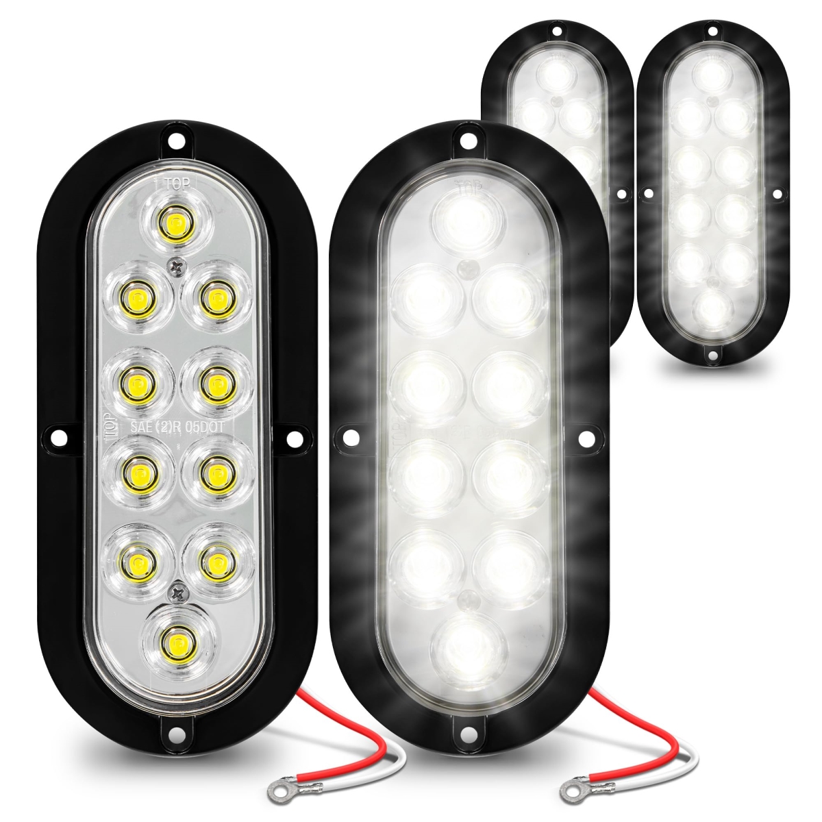 tek  6 in. True Mods IP67 Waterproof Surface-Mount Oval LED Reverse Trailer Tail Light Kit for Boat, Trailer, RV & Trucks, White - 4 Piece