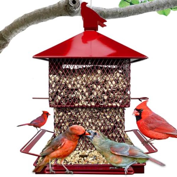 tek NT77305 Metal Mesh Wild Bird Feeder for Outdoors, 6.5 lbs Large Capacity for Cardinal Finch Chickadee & Wild Birds - Red