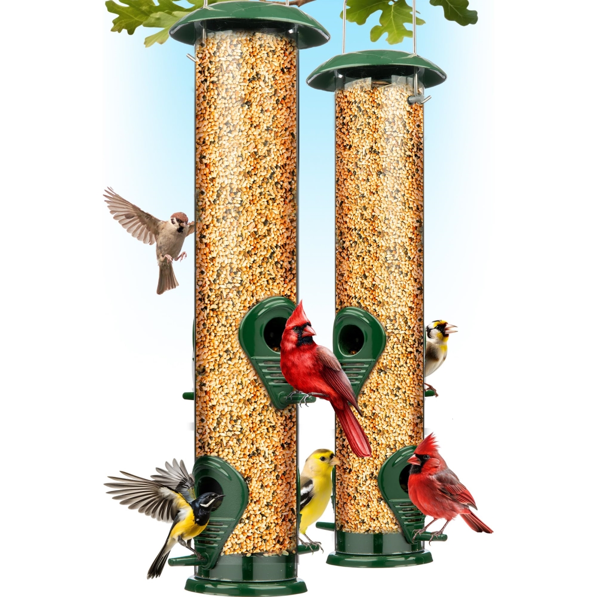 tek NT77650 15 in. 4-Port, Metal Hanging Bird Feeder Tube for Outdoors, Heavy Duty Chew-Proof & Rust-Proof Metal, Pack of 2