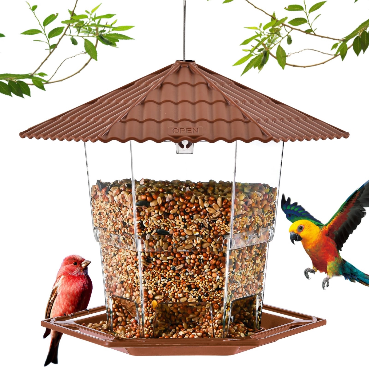 tek NT77986 Hanging Outdoor Bird Feeder Wild Birds Seed, Brown