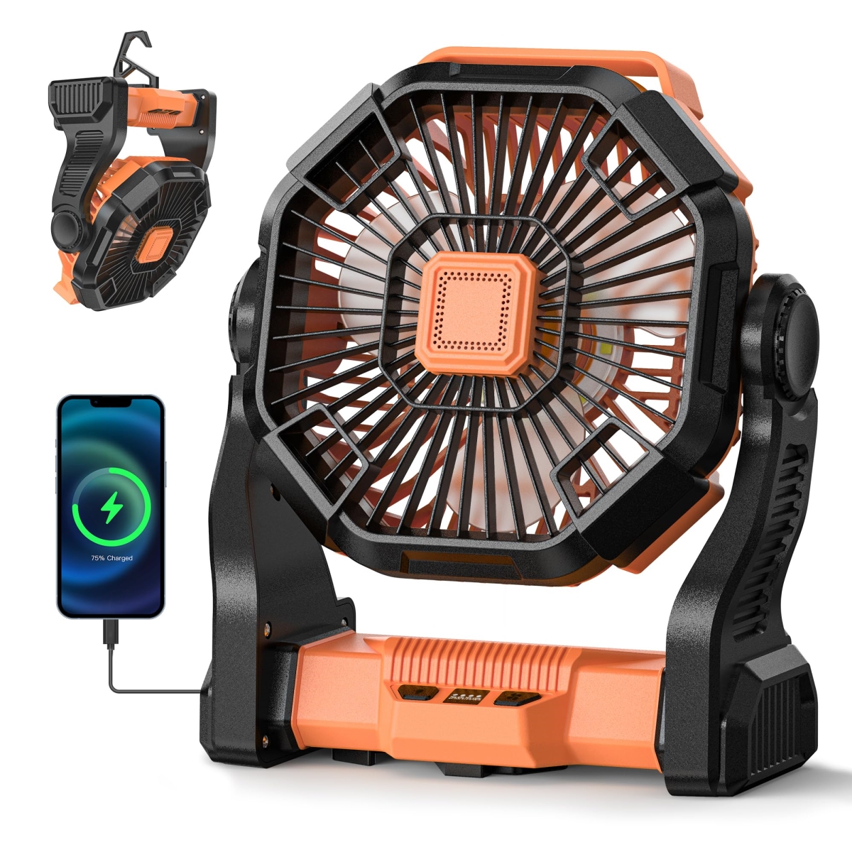 tek NT78194 12000mAh Battery Powered Portable Rechargeable Camping Fan with 4 Speed for Tent