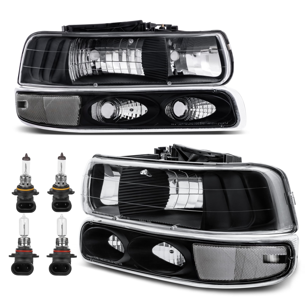 tek  Headlight Assembly Front Lamp with Bulb for 1999-2002 Chevrolet Silverado 1500 & 2500, 2000-2006 Suburban 1500 & 2500 Tahoe - Black & Clear
