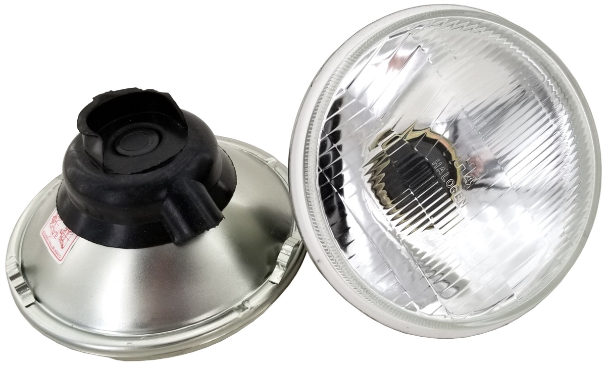 tek NT78824 5 in. GS Power OEM Style Round Glass Lens Housing H4 HID LED Halogen High Low Beam Headlight Lamp for Cars & Van - Chrome