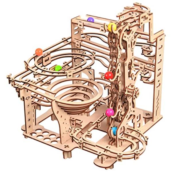 tek NT75067 3D Wooden Puzzle DIY Mechanical Building Model Marble Running Kit, Brain Teaser Assembly, Hobby Toy Gift for Adults & Teens