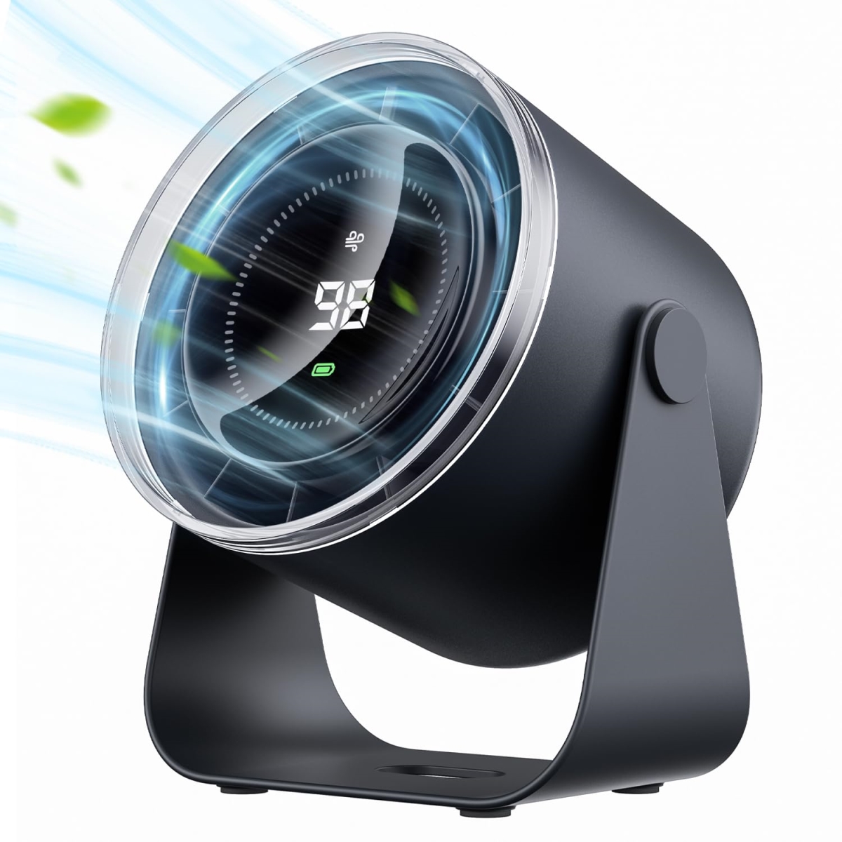 tek NT75187 WSKEN 100 Speeds 115 deg Tilt Battery Operated Quiet Digital Display Portable Camping Fan for Outdoor, Bluish Black