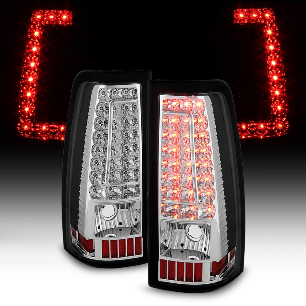 tek NT75211 UNO1RC ACANII for 2003-2006 Chevy Silverado 1500 2500HD 3500HD Chrome Housing C Stirp LED Tail Lights Brake Lamps Left Plus Right