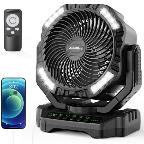 tek NT75766 40000mAh Battery Operated Auto Oscillation Remote Control Timer Rechargeable High Velocity Camping Fan for Travel