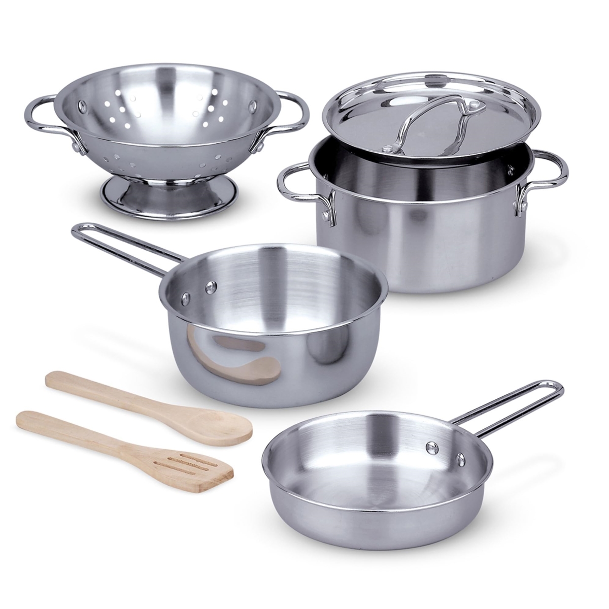 tek NT75908 Melissa & Doug Stainless Steel Pots & Pans Pretend Play Kitchen Set for Kids - 8 Piece