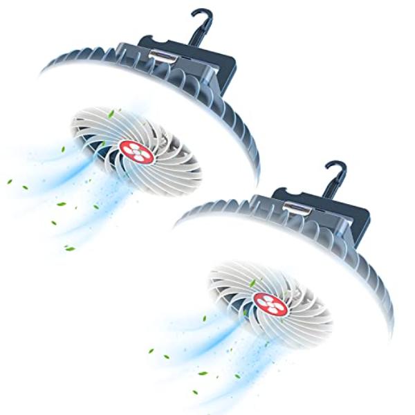 tek NT76016 XTAUTO USB Rechargeable Waterproof Portable Camping Fan with LED Lantern & Hanging Hook for Indoor & Outdoor - Pack of 2