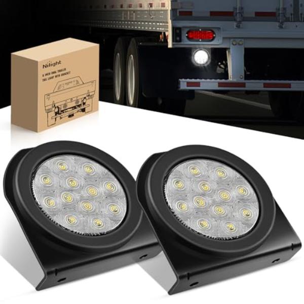 tek  4 in. Nilight Round Waterproof Reverse Back Up Trailer Tail Light with flush Mount Grommets Plugs & Mounting Brackets for RV Truck, White