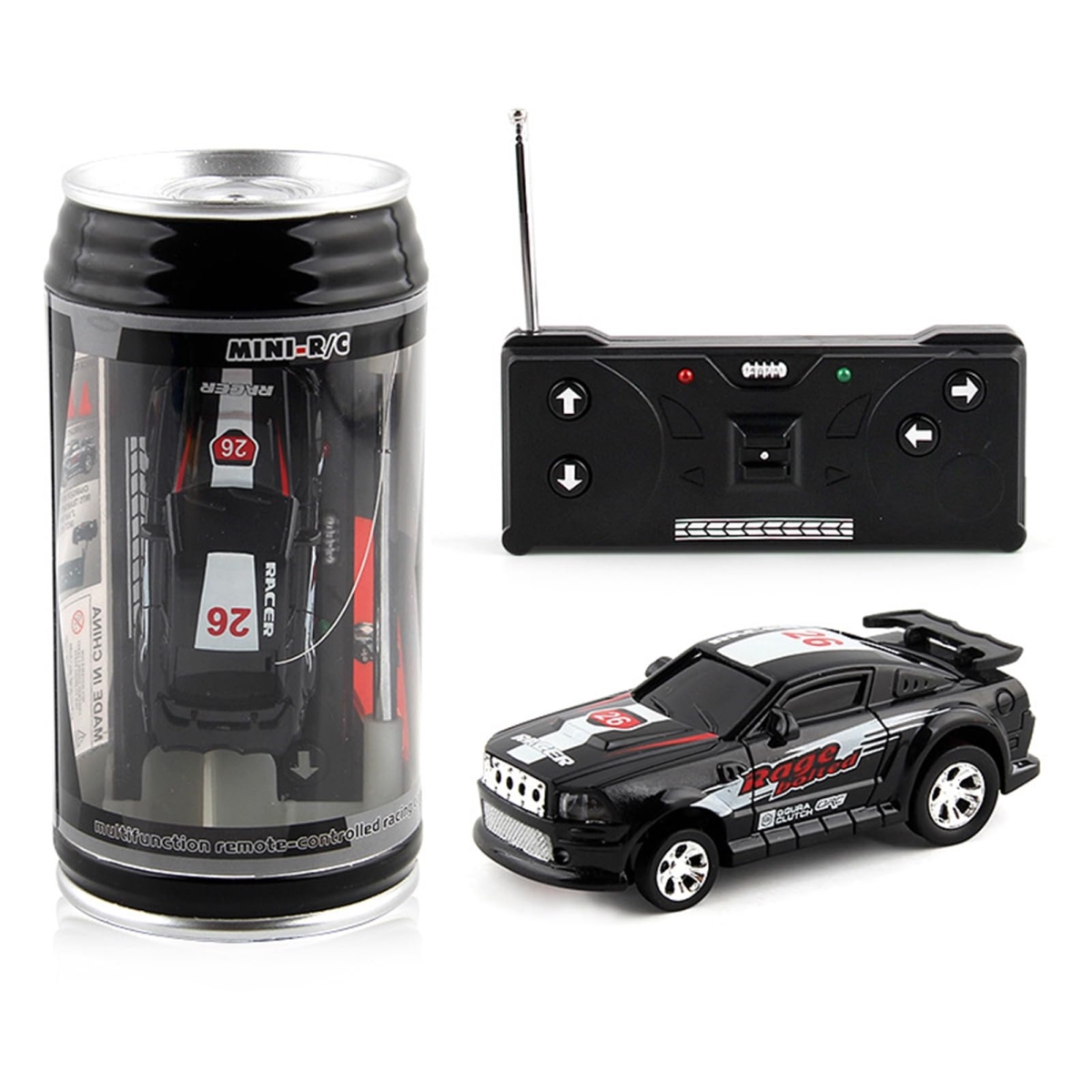 tek NT76615 UNO1RC Remote Control Car with Roadblocks - Coke Can Design Mini RC Car, Creative Simulation Racing Toy for Kids, Black