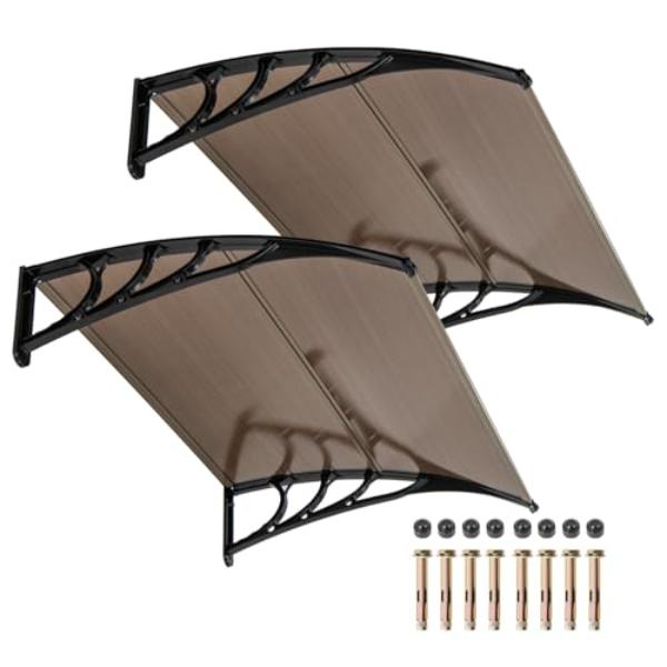 tek  48 x 40 in. Window Awning Door Canopy with UPF50 Plus Sun, Rain, Snow Protection & Hallow Polycarbonate Sheet, Coffee - 2 Piece