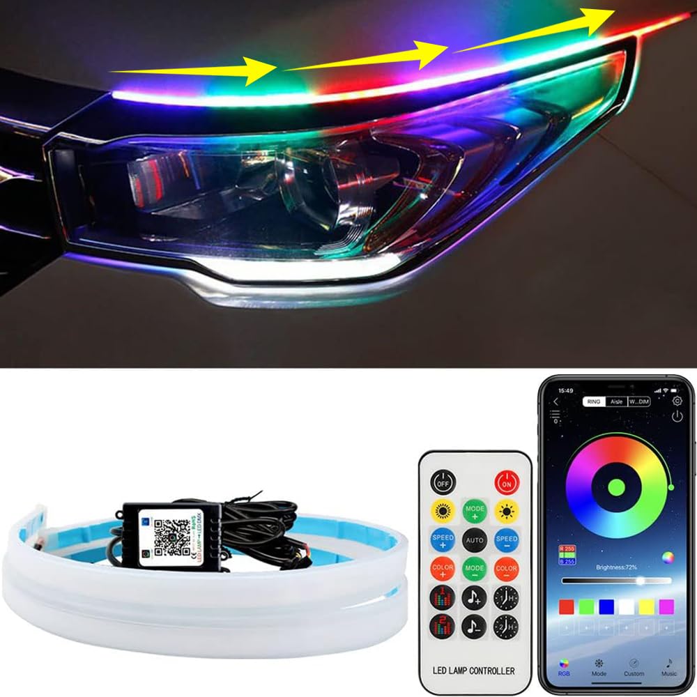 tek  24 in. Flexible Waterproof Exterior Car Headlight LED Strips Turn Signal with Dream Color Chasing, Wireless App & Remote Control - Pack of 2
