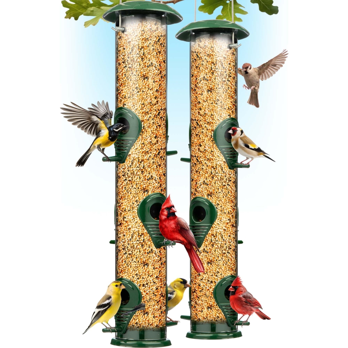 tek NT77306 16 in. 6-Port Metal Wild Bird Feeders for Outside with Heavy Duty Chew-Proof & Rust-Proof Metal, Pack of 2