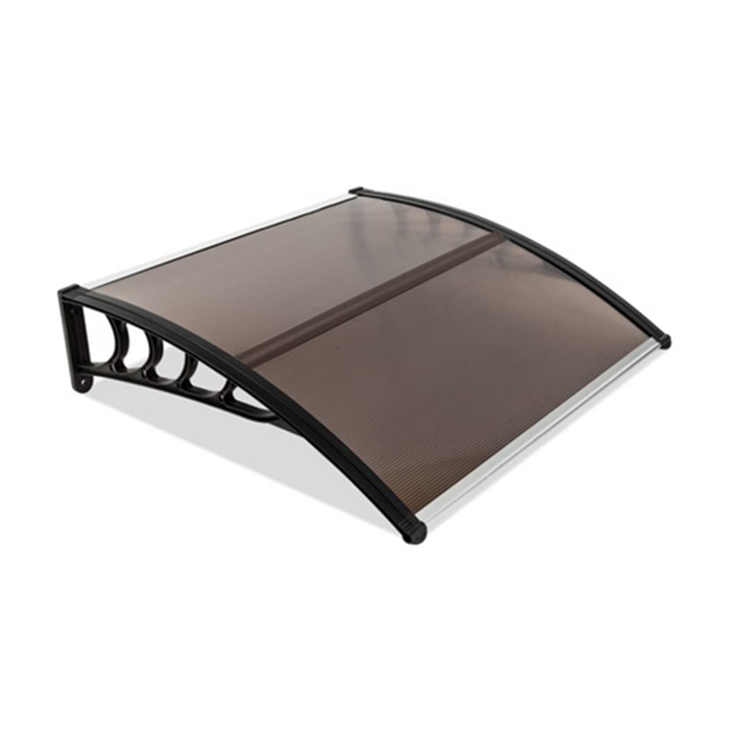 tek NT77417 40 x 40 in. Modern Polycarbonate Front Door & Window Awning Canopy for Rain, Snow & Sunlight Protection Hollow Sheet - Brown & Black