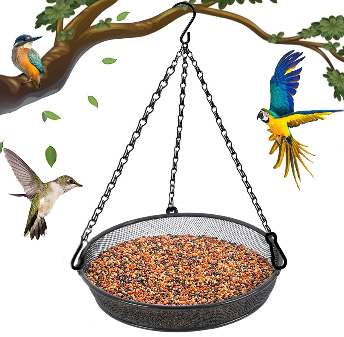 tek NT77651 FLINTER Hanging Bird Feeder Tray for Outdoors with Metal Mesh Platform for Garden, Yard, Outside to Attract Birds - Genuine