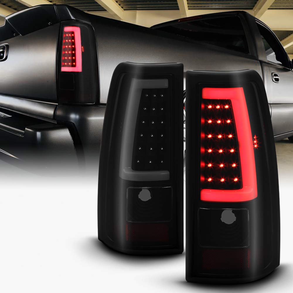 tek NT78140 UNO1RC ACANII for 2003-2006 Chevy Silverado 1500 2500 3500 Black Housing Smoked Lens LED Tube Tail Lights Brake Lamps - Set of 2