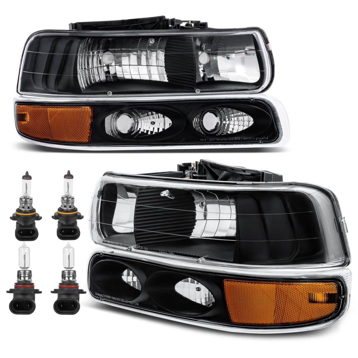 tek  Headlight Assembly Front Lamp with Bulb for 1999-2002 Chevrolet Silverado 1500 & 2500, 2000-2006 Suburban 1500 & 2500 Tahoe - Black & Amber