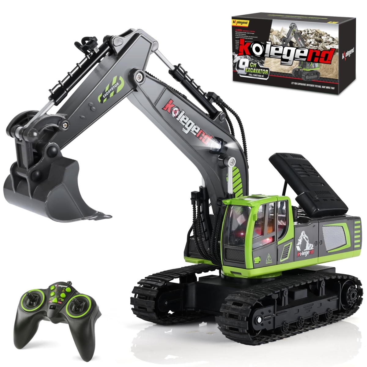 tek  kolegend 16 in. 11 Channel RC Construction Remote Control Excavator Toy Vehicle Hydraulic Haulers Digger Toys Gift for 6-10 Years Old Kids & Boys