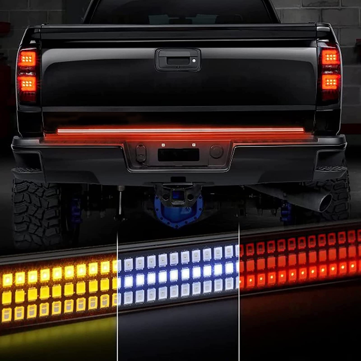 tek  UNO1RC 48-49 in. Tailgate Light Bar Triple Row LED Tailgate Light Strip with Red Running Brake Lights White Reverse Amber Turn Signal Lights