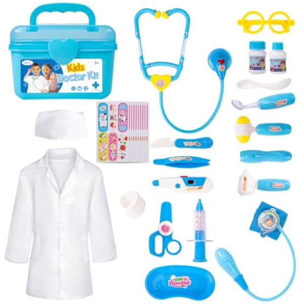 Picture of tek NT81455 Liberty Doctor Kit Kids Doctor Play Set&#44; Pretend Play Medical Kit with Stethoscope & Costume&#44; Christmas Birthday Gift Toys for 3-5 Years Old&#44; Girls & Boys&#44; Blue