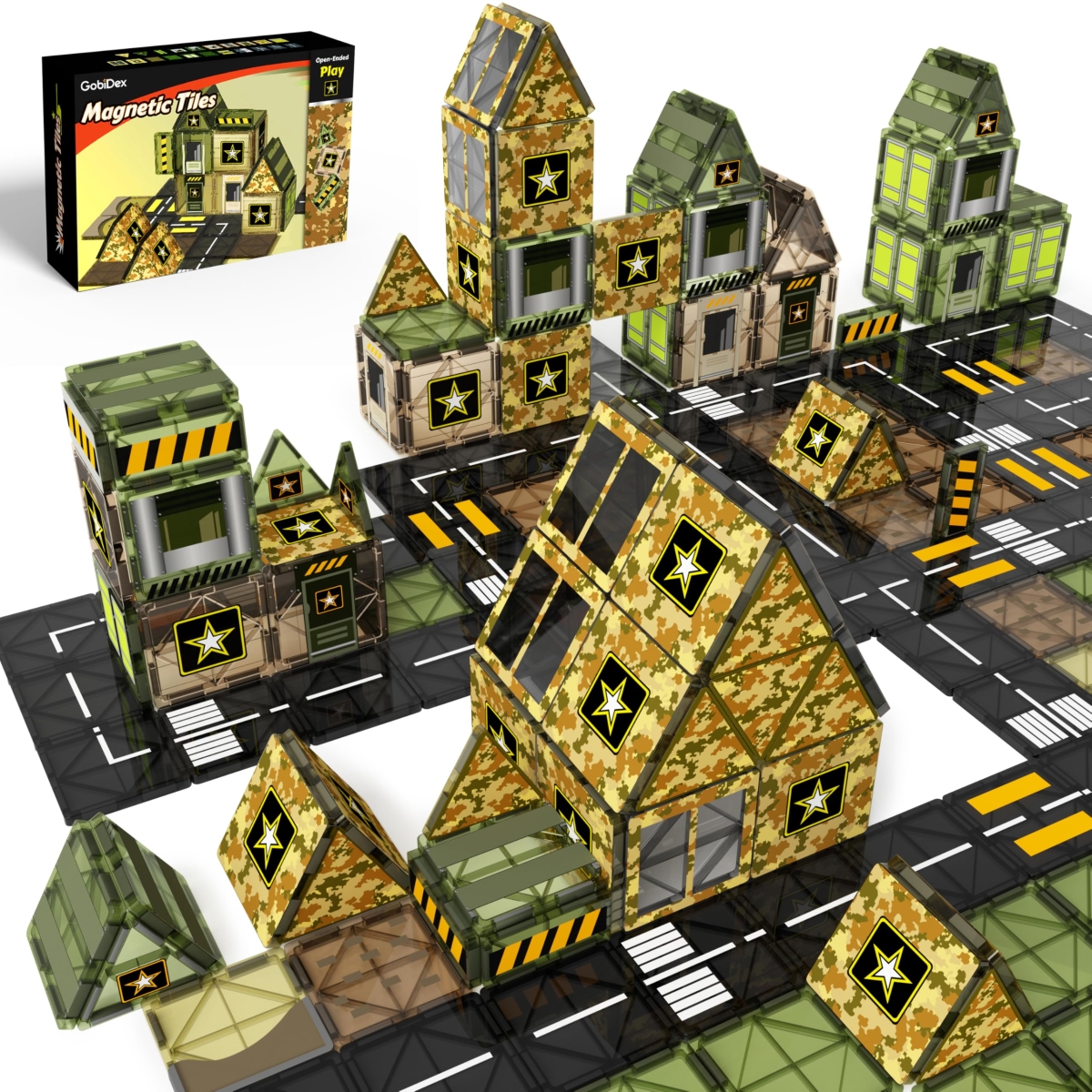 Picture of tek NT81625 GobiDex Army Men Magnetic Tiles&#44; STEM Building Blocks for Toddlers&#44; Kids Age 3 Plus&#44; Army Playset Construction Toy for Preschool&#44; Classroom&#44; Birthday Gift