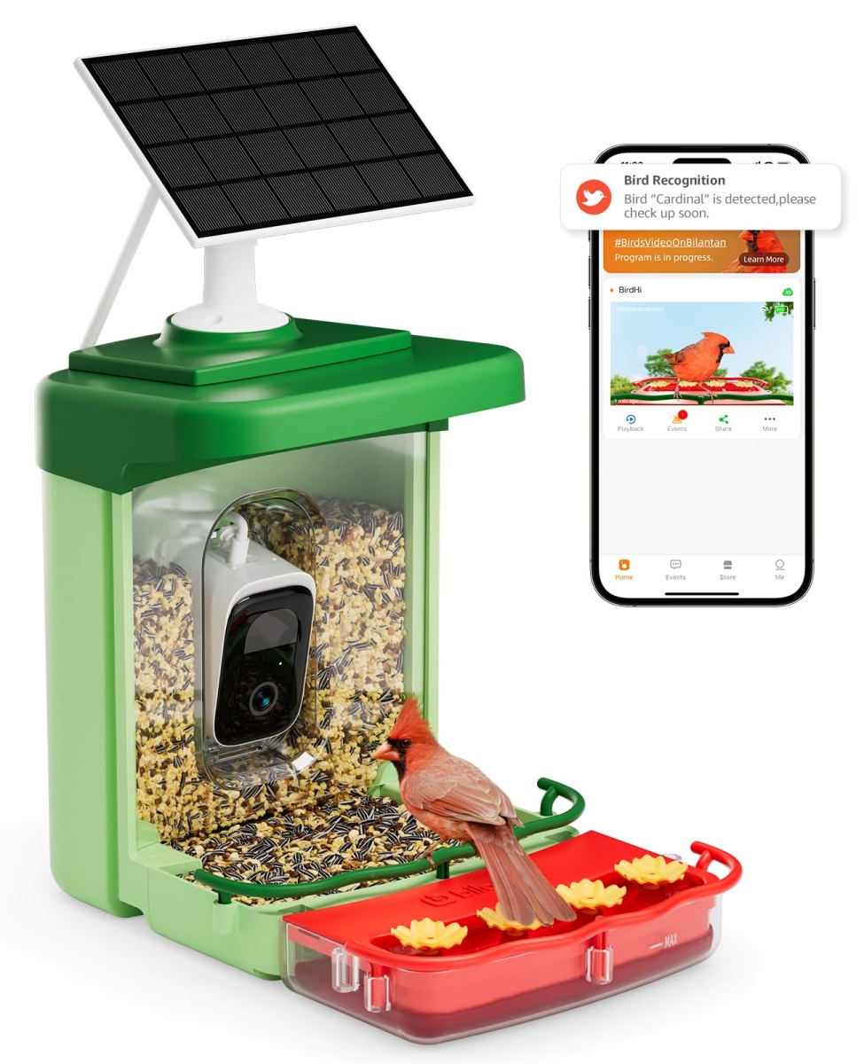 Picture of tek NT81672 Smart 2.5K HD Bird Feeder Camera with Solar Power&#44; AI Bird Identification&#44; Motion Detection&#44; 2.4GHz WiFi&#44; Hummingbird Feeder & Best Gift for Bird Lovers