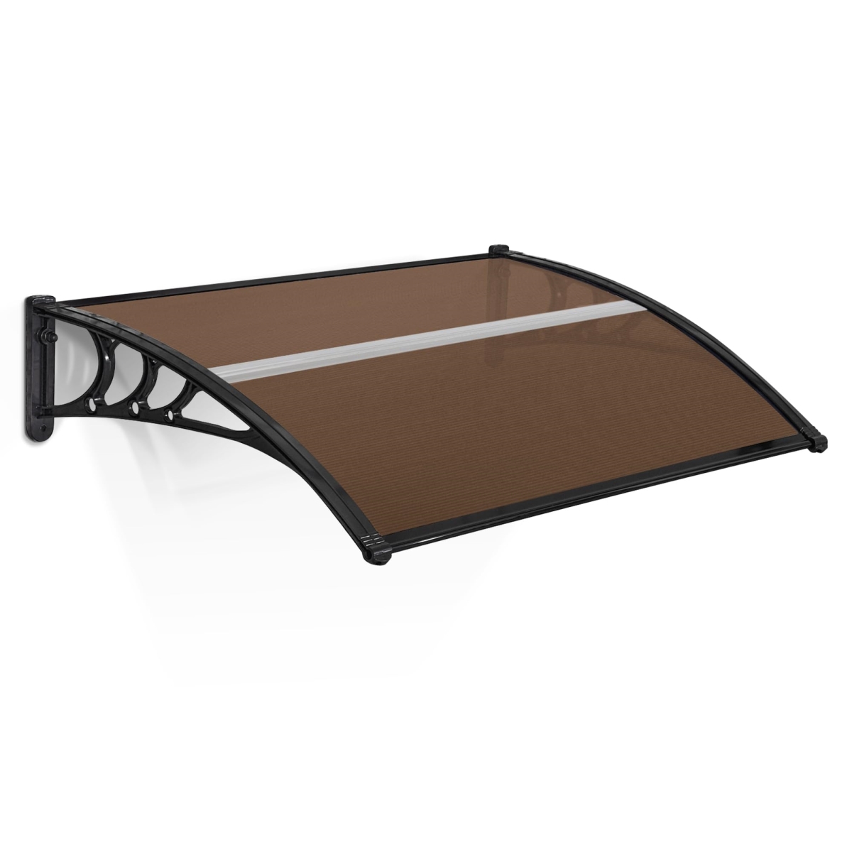 tek NT82042 39 x 38.6 in. MCombo Window Awning Outdoor Polycarbonate Hollow Sheet Door Patio Canopy - Dark Brown & Black