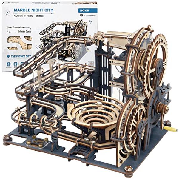 Picture of tek NT82071 ROKR 3D Marble Run Model Building Wooden Puzzles Kit for Adults&#44; LGA01 Marble Night City