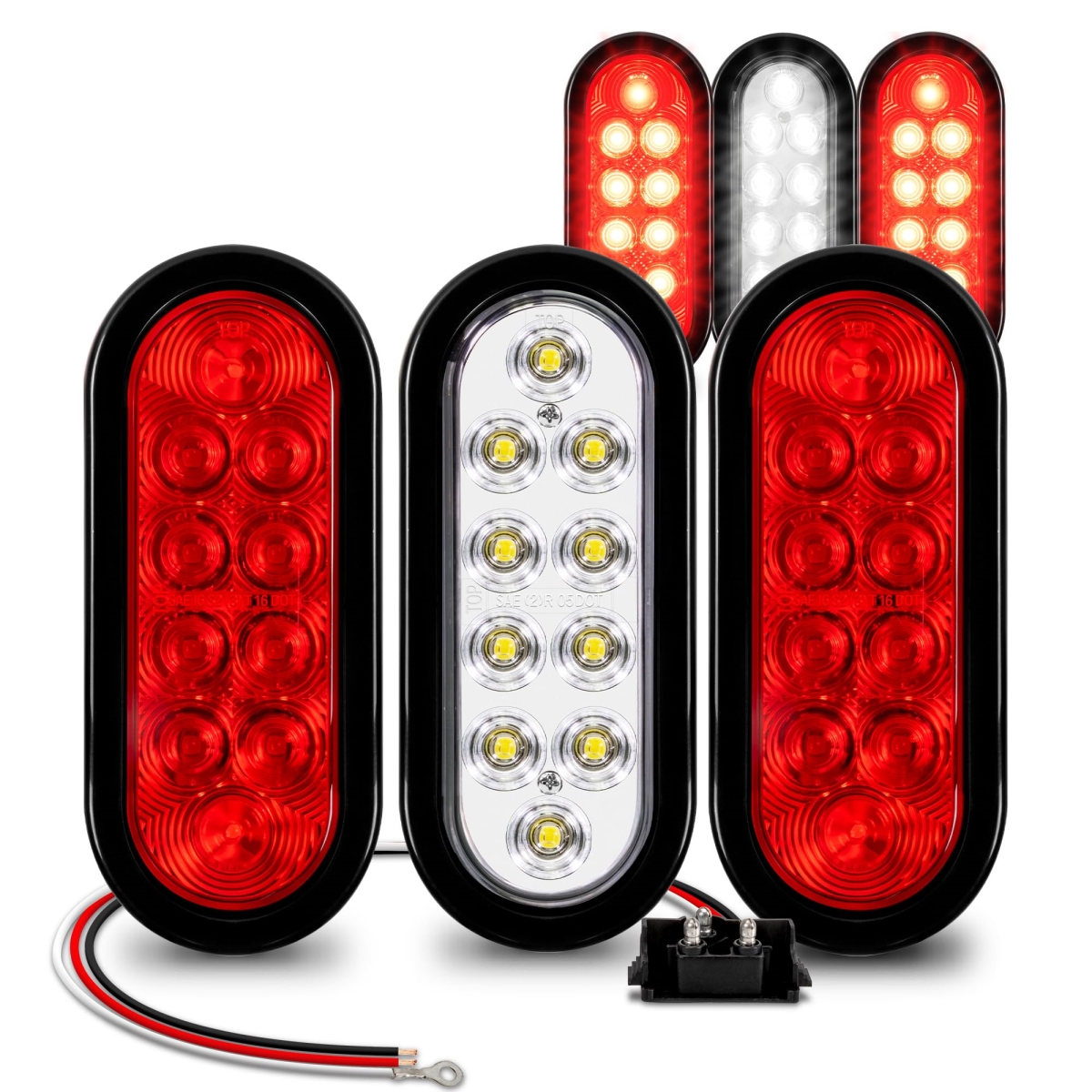 tek NT82745 UNO1RC TRUE MODS 4 Red Plus 2 White 6 in. Oval LED Trailer Tail Light Kit Back Up Light for Marine Boat Trailer Flat Bed Truck