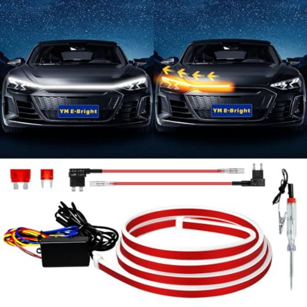 Picture of tek NT83028 12V 70 in. Dynamic Scan Start Up Hood Sequential Flowing Turn Signal Car LED Light Strip Exterior DRL Daytime Running Headlight - Amber&#44; White Switchback