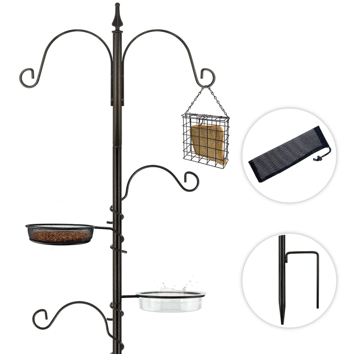 tek NT83051 UNO1RC Premium Bird Feeding Station Kit - Multi Feeder Hanging Set with Suet Cage, Bird Bath & Finch Sock Attractors