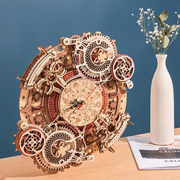 Picture of tek NT83098 ROBOTIME 3D Wooden Puzzles Models to Build Wooden Steampunk Clock Kit&#44; DIY Mechanical Wall Quartz Aesthetic Room Decor Unique Gift for Adults