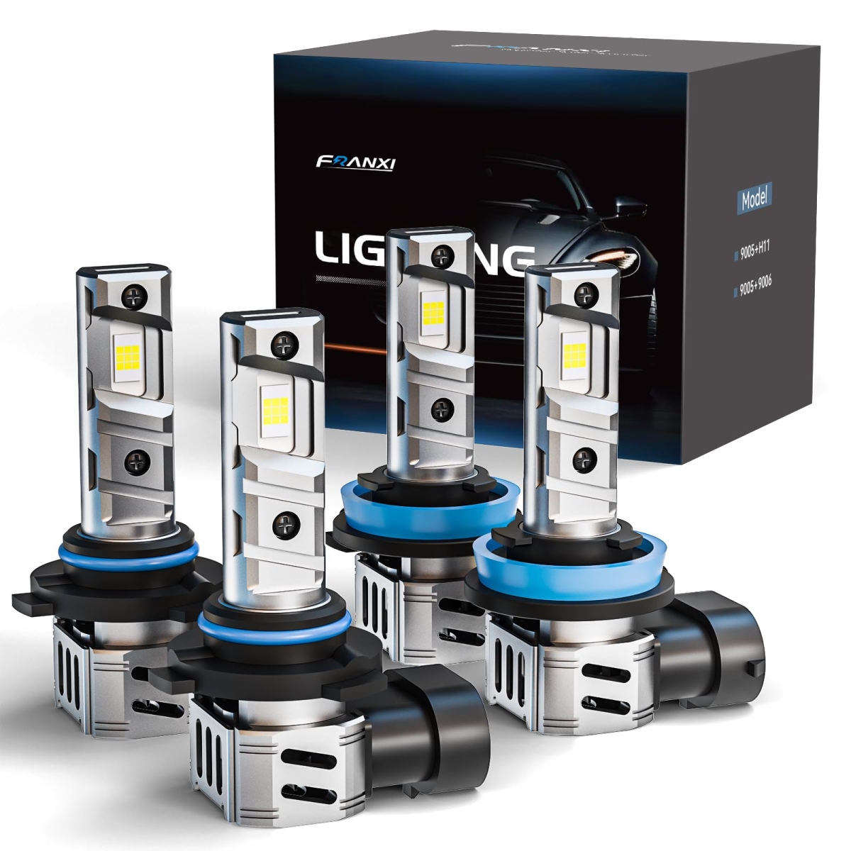 Picture of tek NT83275 FRANXI 9005-HB3 & H11 H8 H9 H16 Bulbs Combo Fog Lights&#44; 120W Super Bright 6000K Cool White&#44; 1-1 Design with Cooling Fan&#44; Plug & Play - Pack of 4