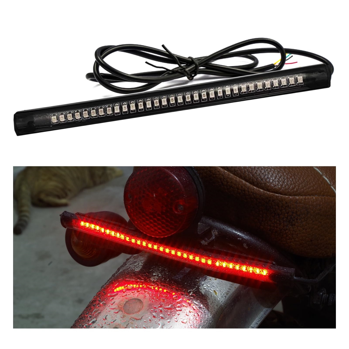 Picture of tek NT83316 8 in. Kewucn Universal Flexible Waterproof LED Light Strip with Tail Brake Stop Turn Signal for Motorcycle&#44; Bike&#44; RV&#44; SUV Off Road