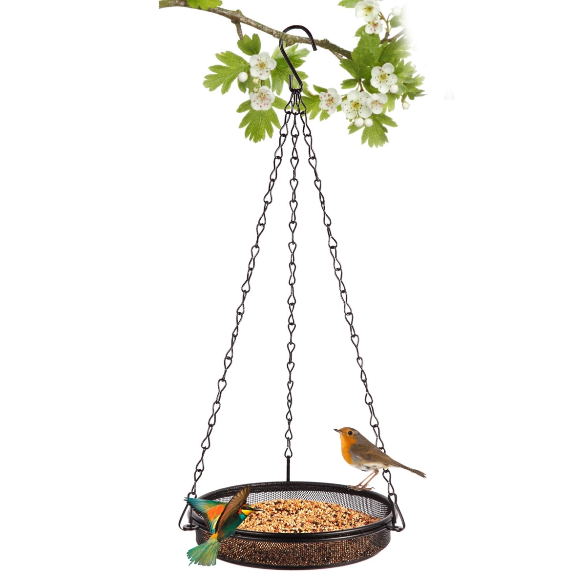 tek NT81330 Metal Mesh Platform Hanging Bird Feeder & Tray, Perfect for Attracting Birds to Your Outdoor Garden Yard