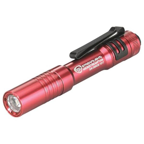 tek NT82352 Stream light 66605 Micro Stream 250-Lumen EDC Ultra-Compact Flashlight with USB Rechargeable Battery, Box, Red