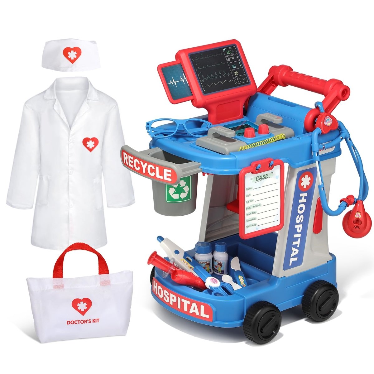Picture of tek NT82423 Kids Doctor Cart Play Set Kit with Costume&#44; Stethoscope & Medical Bag&#44; Christmas&#44; Birthday Gift Toys for Age 3-5 Toddlers&#44; Girls & Boys