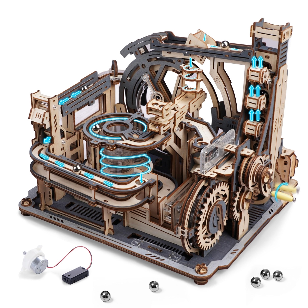 Picture of tek NT82951 ROBOTIME Motorized 3D Wooden Puzzles for Adults&#44; LGC01 Marble Spaceport&#44; Wooden Marble Run Model to Build - Space&#44; Stem&#44; Engineering Gift