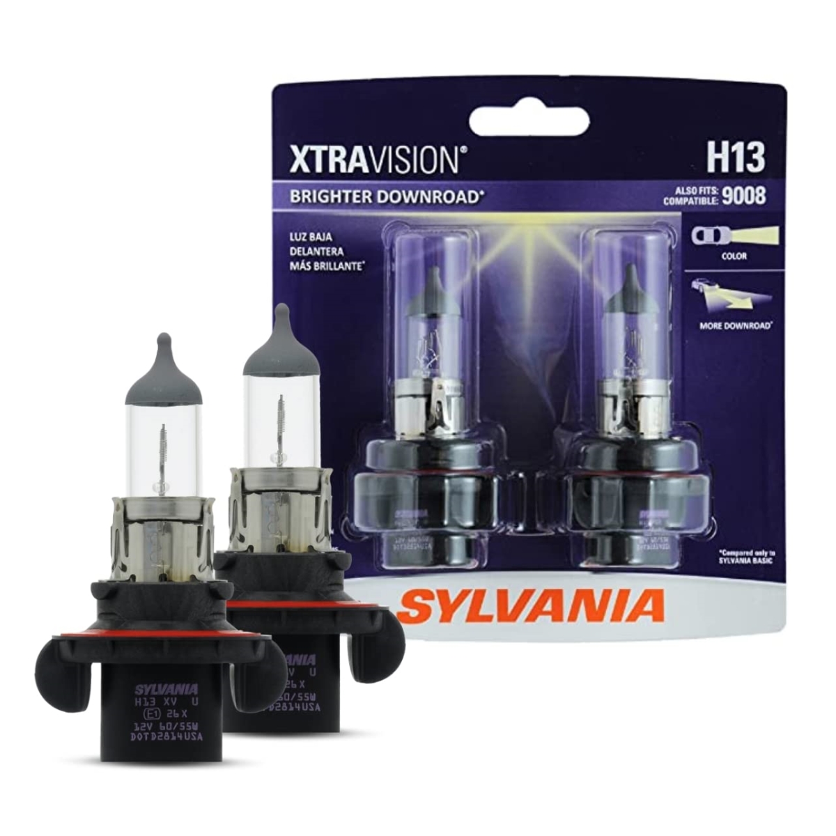 tek UNO1RC SYLVANIA - H13 XtraVision - High Performance Halogen Headlight Bulb, High Beam, Low Beam & Fog Replacement Bulb - Contains 2 Bulbs