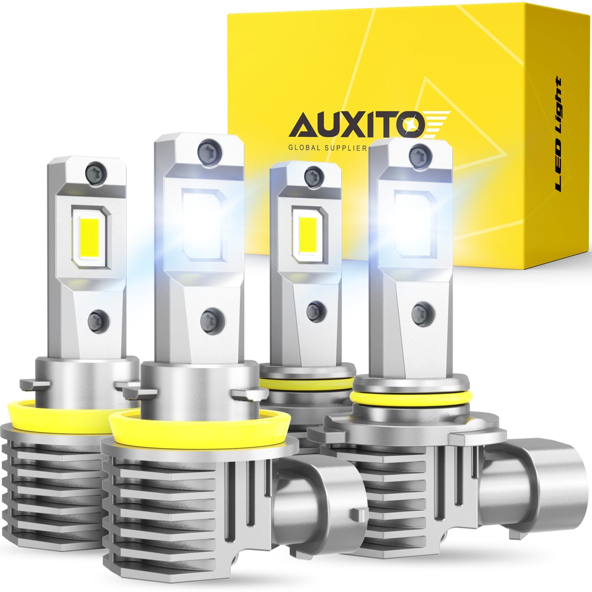 tek  UNO1RC AUXITO 9005 & HB3 H11, H8, H9 LED Bulbs Combo, 50000LM Bright 6500K Cool White, 120W Fanless Light Bulbs, Pack of 4
