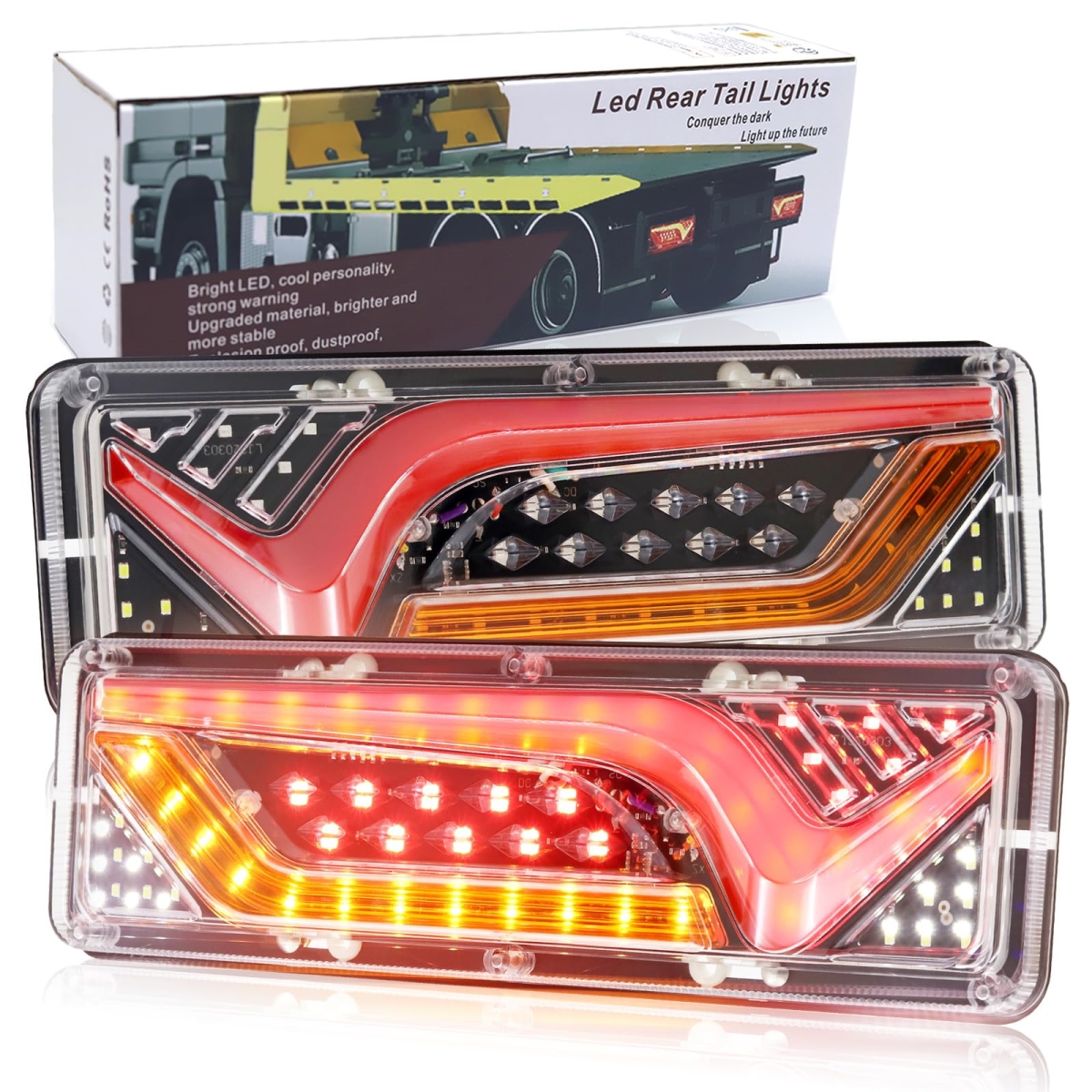 tek NT75771 57 LED Amber, White, Red LED Truck Trailer Tail Brake Lights & Turn Signals - 1 Pair