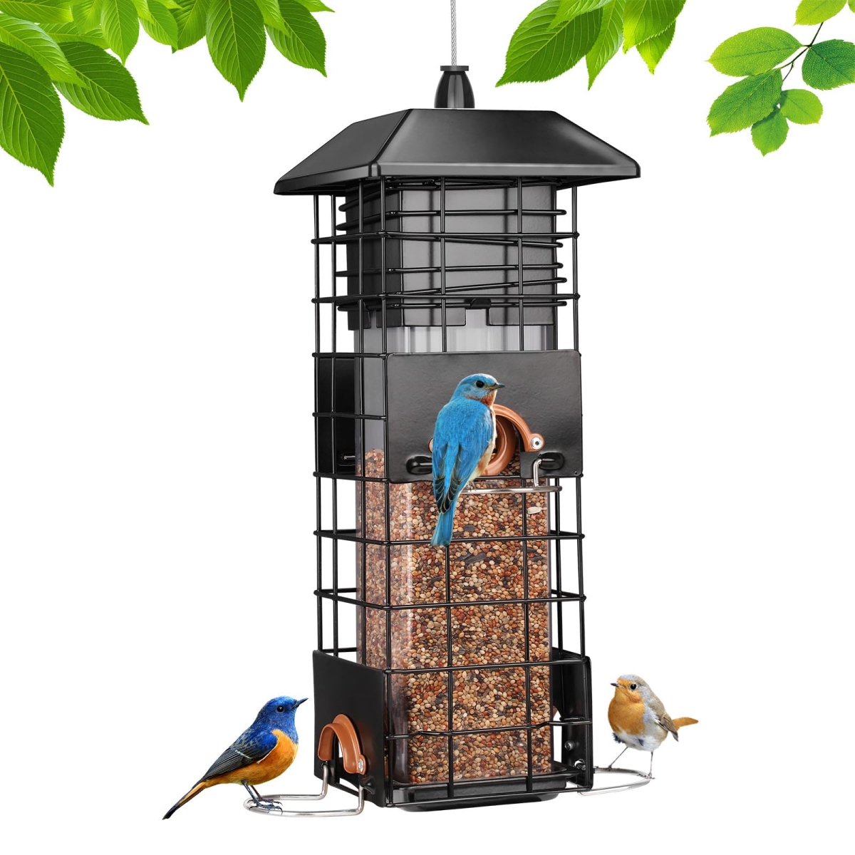tek NT75886 Squirrel Proof 4 Feeding Ports Metal Wild Bird Feeder for Outdoors, 2.5lb Large Capacity, Gift for Bird Lovers