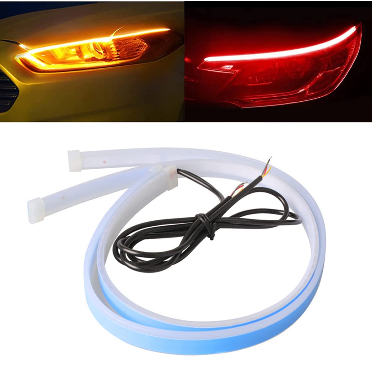 tek NT76152 24 in. Headlight LED Waterproof Daytime Running Light Strip - Flexible Dual Color Red Turn Signal Yellow Lights for Truck & SUV - 2 Piece
